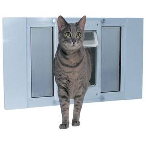lot 5897 image: Ideal Pet Products Aluminum Sash ChubbyKat Flap Pet Door Medium White 1.25 x 33 x 15.06