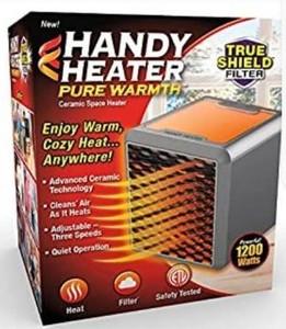 lot 5901 image: Ontel Handy Heater Pure Warmth 1200 Personal Ceramic Space Heater with Adjustable Heat - Portable, Quiet & Energy Efficient Small Space Heater for Bedroom, Office, Garage & More (B0973S33GN)