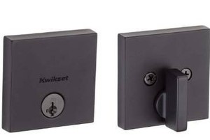 lot 5903 image: Kwikset Downtown Low Profile Matte Black Square Single Cylinder Contemporary Deadbolt with SmartKey Security