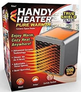 lot 5907 image: Ontel Handy Heater Pure Warmth 1200 Personal Ceramic Space Heater with Adjustable Heat - Portable, Quiet & Energy Efficient Small Space Heater for Bedroom, Office, Garage & More (B0973S33GN)