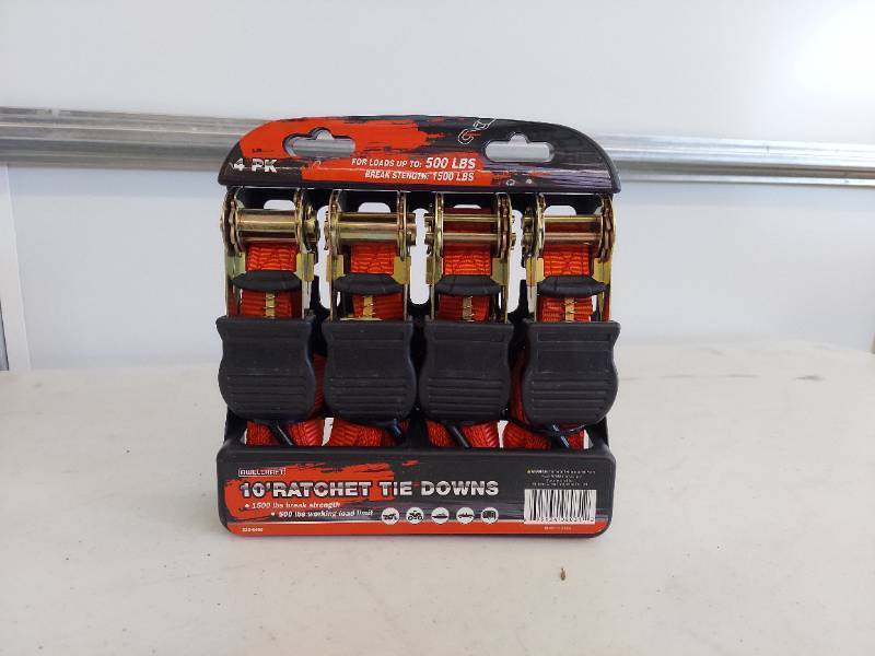 lot 16101 image: 4 Pack Ratchet Tie Downs - Red