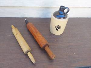 lot 6180 image: 2 rolling pins and a jug