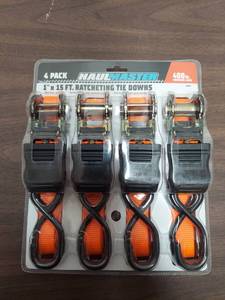 lot 6194 image: Ratchet Strap Tie Down Set 1 x 15Ft 4 Pc 400 lb. Capacity Break strength (lbs.) 1200 lb.
