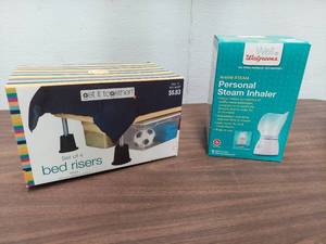 lot 6201 image: Bed Risers and personal steam inhaler