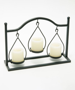lot 6659 image: Candle Impressions black metal Flameless candle holder 3 cup tealight votive hanging with stand