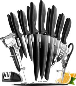 lot 6668 image: Home Hero 17 piece knife set with acrylic block multi peeler sharpener scissors