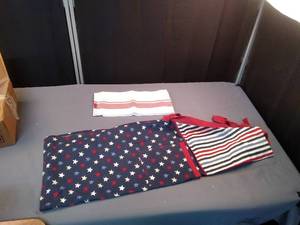 lot 6673 image: 2 piece MU Kitchen Magnetic Apron & Towel Set Americana Patriotic stars stripes