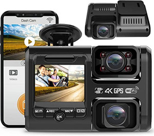 lot 6677 image: Pruveeo 2 way dash cam camera with night vision WiFi GPS phone app front back adjustable view