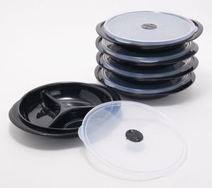 lot 6687 image: Decor Set of 5 Microwave safe Segmented Plates divided lunch plate with lid Blue