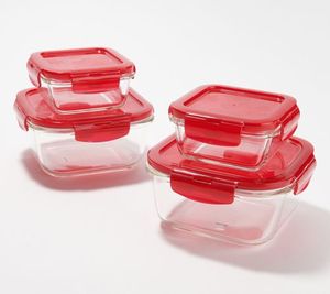 lot 6705 image: LocknLock 4-Piece Small & Large Glass Squares food storage containers with locking lids Teal