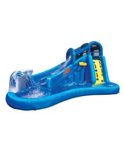 lot 6721 image: Banzai SurfnSplash Water Park Slide with Basketball Hoop 14 ft by 10 ft