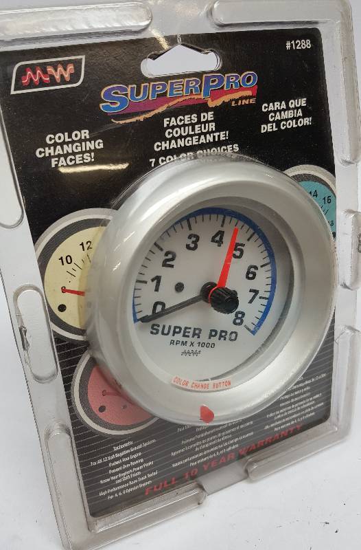 Super Pro #1288 Tachometer 0-8000 RPM 7 Color Spectrum 3 & 1/2