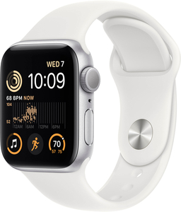 lot 16801 image: Apple Watch SE 2nd Generation (GPS) 40mm Aluminum Case with White Sport Band - SM - Silver