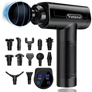 lot 16809 image: Massage Gun Deep Tissue, Percussion Muscle Massager with 30 Speeds, Quiet Handheld Massagers for Athletes Shoulder Neck Back Relaxation, LCD Touch Screen with 12 Heads (Black)