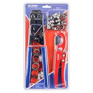 lot 16810 image: iCRIMP Ratchet PEX Cinch Tool with Removing function for 38 to 1-inch Stainless Steel Clamps with 20PCS 12-inch and 10PCS 34-inch PEX Clamps and Pex Pipe Cutter- All in One