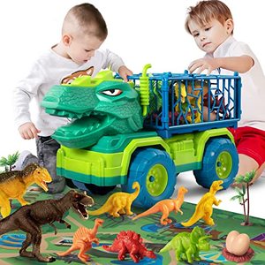 lot 16815 image: TEMI Dinosaur Truck Toys for Kids 3-5 Years, Tyrannosaurus Transport Car Carrier Truck with 8 Dino Figures, Activity Play Mat, Dinosaur Eggs, Capture Jurassic Dinosaur Play Set for Boys and Girls