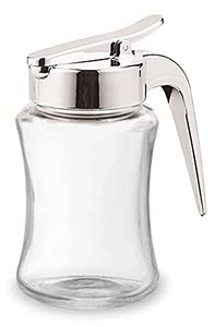 lot 16821 image: J&M DESIGN Glass Syrup Dispenser Bottle for Maple Syrup, Honey Pot or Sugar Jar WHandle Shaker For Pancakes, Coffee, Cereal Bowl, Tea Pour Spout Lid Easy Spoon Measure 7.5oz Container Holder