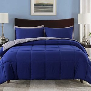 lot 16831 image: Decroom Lightweight Full Comforter Set with 2 Pillow Sham - 3 Pieces Set - Quilted Down Alternative ComforterDuvet Insert for All Season - BlueGrey - Full Size