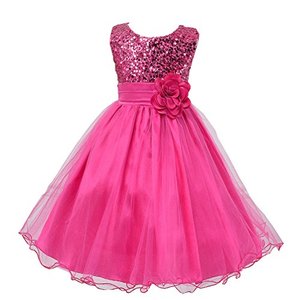lot 16848 image: Wocau Little Girls Sequin Mesh Tull Dress Sleeveless Flower Party Ball Gown (160(8-9 Years), Rose)