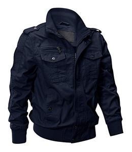 lot 16856 image: EKLENTSON Mens Cotton Stand Collar Military Windbreaker Jacket Outdoor Casual Coat Tactical Jackets for Men Navy Blue