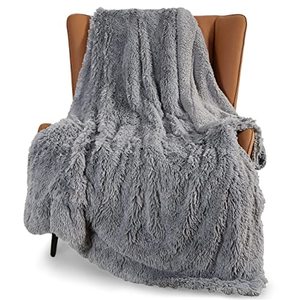 lot 16866 image: Bedsure Faux Fur Throw Blanket Light Grey �� Fuzzy, Fluffy, and Shaggy Faux Fur, Soft and Thick Sherpa, Tie-dye Decorative Gift, Throw Blankets for Couch, Sofa, Bed, 50x60 Inches, 380 GSM