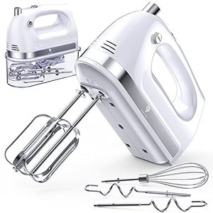 lot 16893 image: LILPARTNER Hand Mixer Electric, 400W Food Mixer 5 Speed Handheld Mixer, 5 Stainless Steel Accessories, Storage Box, Kitchen Mixer with Cord for Cream, Cookies, Dishwasher Safe