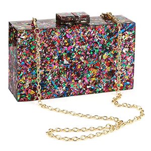 lot 16894 image: Acrylic Purses and Handbags for Women Multicolor Perspex Geometric Patterns Box Clutch Elegant Banquet Evening Crossbody Handbag (Multi-colored)