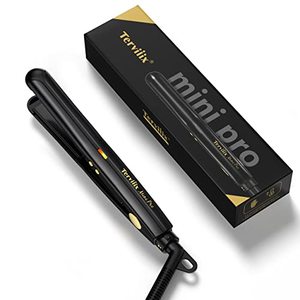 lot 16899 image: Terviiix Mini Flat Iron for Short Hair Temperature Adjustable, 12 Inch Mini Travel Hair Straightener, Small Portable Ceramic Hair Straightener for Men, Black