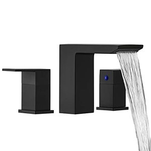 lot 16901 image: RUMOSE Widespread 8 Inch Bathroom Faucet Two Handle Bathroom Sink 3 Hole Faucet Matte Black Bathroom Faucets Stainless Steel Mixer Waterfall Bathroom Faucet Lavatory Faucets