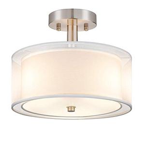 lot 16904 image: FOLKSMATE 3-Light Semi Flush Mount Ceiling Light Fixture, Drum Light with Double Fabric Shade, Modern Close to Ceiling Lamps for Living Room, Bedroom, Dining Room, Kitchen, Hallway, Entry, Foyer