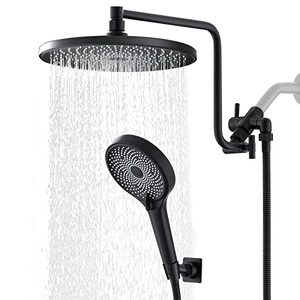 lot 16908 image: 10 Rainfall Shower Head with Handheld Combo, Upgrade 12 Extension Arm Height Adjustable, 3-Way High Pressure Shower Head with Handheld Spray, Brass Shower Holder Extra Long Shower Hose, Matte Black