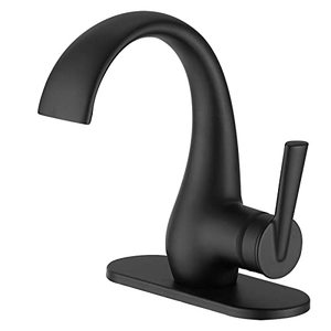 lot 16910 image: Hoimpro Modern Single Handle Black Bathroom Faucet Bar Sink Fauet Bathroom Sink Faucet Single Hole or Single Handle Gooseneck Kitchen Faucet with cUPC Water Lines , Matte Black  Brass