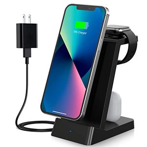 lot 16916 image: Wireless Charging Station,Wireless Charger Compatible with iPhone 1313 Pro1212 Pro11XXrXs8 Plus, 3 in 1 Fast Charging Stand for Airpods 12Pro, Apple Watch Series(with Adapter)