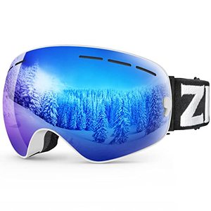 lot 16920 image: ZIONOR X Ski Snowboard Snow Goggles OTG Design for Men Women Adult with Spherical Detachable Lens UV Protection Anti-fog (VLT 22% White Frame Revo Blue Lens)