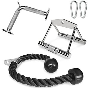 lot 16927 image: A2ZCARE Combo Tricep Press Down Cable Attachment  Multi-Option Double D Handle, V-Shaped Bar, Tricep Rope, Rotating Straight Bar (V Handle  Tricep Rope  V-Shaped Bar)