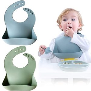 lot 16929 image: Moonkie Silicone Baby Bibs Set Of 2, BPA Free Waterproof Soft Durable Adjustable Silicone Bibs for Babies & Toddlers(EtherSage)