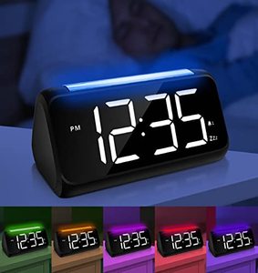 lot 16945 image: Netzu Digital Alarm Clock for Bedrooms, Bedside Alarm Clocks with 8 Color Night Light, Large LED Display, Dual Alarm, Dimmer, USB Charger Port, Clock for Kids,Teens, Seniors (Upgrade) (Black)