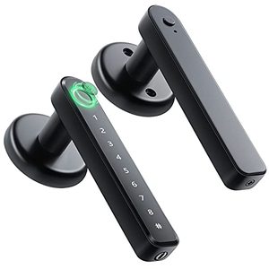 lot 16954 image: IRONZON Fingerprint Door Lock Door Knob with Keypad Keyless Entry Door Lock with Handle for Home Hotel Office Apartment Bedroom Black(F190)