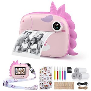 lot 16965 image: HiMont Kids Camera Instant Print, Digital Camera for Kids with Zero Ink Print Paper & 32G TF Card, Selfie Video Camera with Color Pens & Photo Clips for DIY, Gift for Girls Boys 3-12 Years Old (Pink)