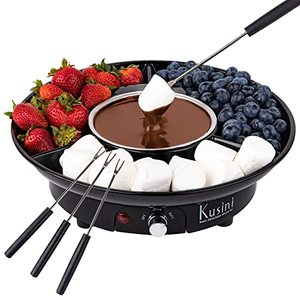lot 16978 image: Kusini Electric Fondue Pot Set - Chocolate Fondue Kit - Temperature Control, Detachable Serving Trays, & 4 Roasting Forks - Gift Set & Date Night Idea. Serve at Movie Night or Game Night.