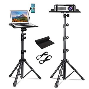 lot 16979 image: Projector Tripod Stand, Laptop Tripod Adjustable Height 23 to 63 Inch, Portable Projector Stand for Outdoor Movies, Computer DJ Racks Mount Holder with Gooseneck Phone Holder, Apply to Stage or Studio