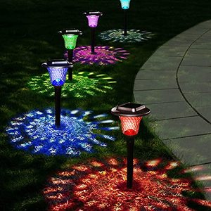lot 16980 image: UMICKOO Solar Outdoor Lights Garden, Color Changing Solar Lights Colorful Bright Glass Pathway Lights,Waterproof Solar Powered Landscape Path Lights for Lawn Walkway Yard Decorative