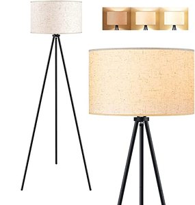 lot 16992 image: BoostArea Floor Lamp for Living Room, Tripod Floor Lamp, 15W LED Bulb, 3 Levels Dimmable Brightness, Linen Lamp Shade, Mid Century Standing Lamp for Living Room, Bedroom, Study Room and Office