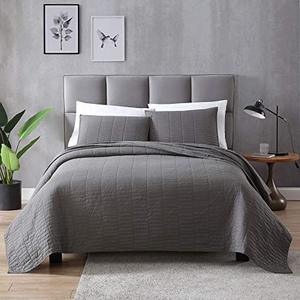 lot 17008 image: EXQ Home Quilt Set FullQueen Size Grey 3 Piece,Lightweight Soft Coverlet Modern Style Stitched Quilt Pattern Bedspread Set for All Season(1 Quilt,2 Pillow Shams)