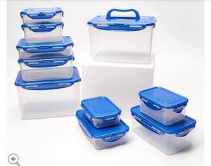 lot 2130 image: LocknLock 10-Pc Nestable Rectangle Set with 2 Handle Lids Steel Gray