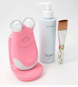 lot 2146 image: NuFACE Trinity w ELE Attachment, Brush, & 6-oz Silk Activator Retails $362