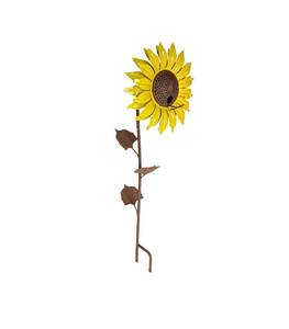 lot 2162 image: Desert Steel Sunflower Standing Bird Feeder - (Yellow - 13W x 34H) - Outside Rust Resistant Garden Art Metal Birdfeeder with Stand, NEW