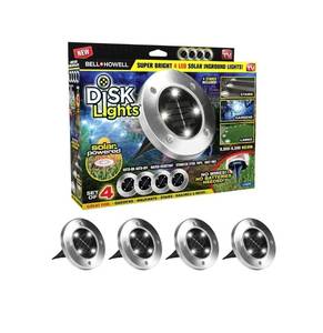 lot 2188 image: Bell  Howell LED Outdoor Solar Powered Swivel Disk Lights, SILVER in Color, NEW