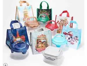 lot 2248 image: LocknLock Set of 6 Multi-Shape Containers with Holiday bags, recipe cards, and name tags