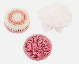lot 2260 image: Blushly Body Cleansing Brush Replacement Heads 3-Piece and additional Blushly Body cleansing brush set up for replacement heads total of seven replacement heads